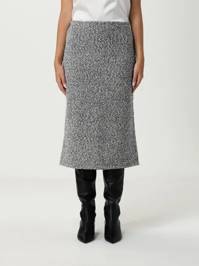 Tory Burch Mid-calf Tweed Skirt With Textured Fabric And Smooth Waistband In Gray