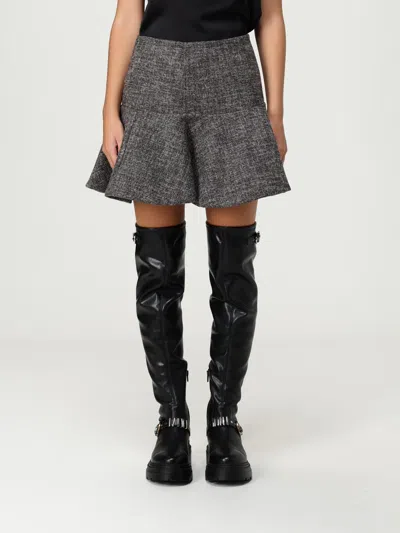 Pinko Flared Tweed Flannel Mini Skirt In Gray