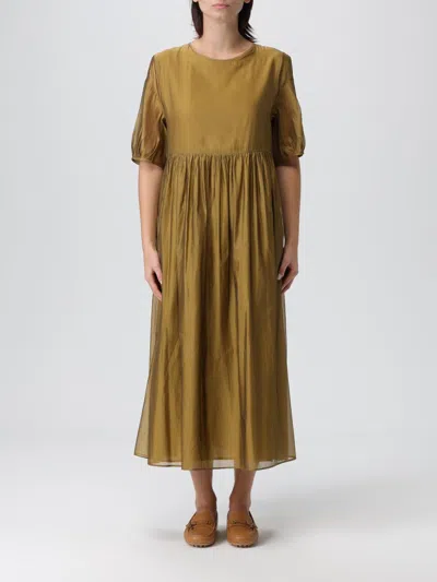 Max Mara Sheer Overlay Gathered Waist Dress In Gold