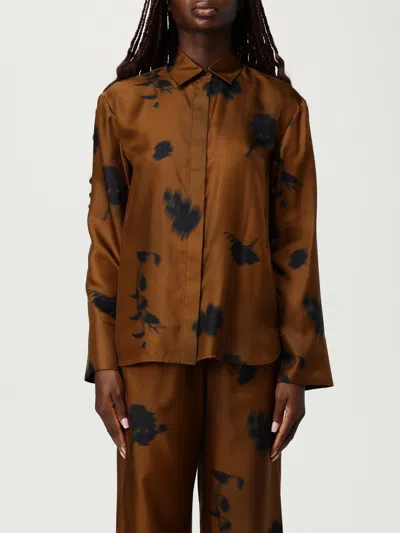 Max Mara Eraclea Silk Shirt With Floral Print In Brown