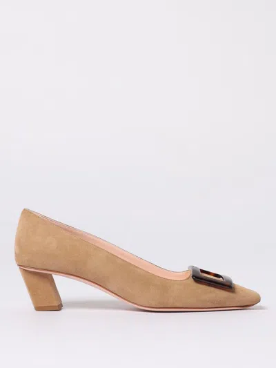 Roger Vivier Chic Block Heel Square Buckle Pumps In Brown