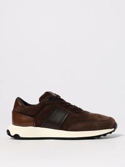 Tod's Low Top Suede Sneakers With Leather Detail In Brown