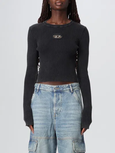 Diesel M-anchor-a Fitted Ribbed Knit Long-sleeve Top In Black