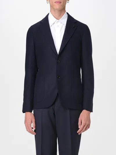 Lardini Single Breasted Wool Blend Jacket With Flap Pockets In Blue