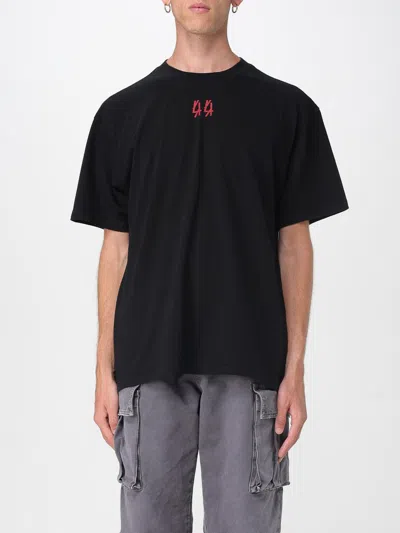 44 Label Group Black Crewneck T-shirt With Logo On The Front And Maxi Logo On The Rear In Cotton Man In Black