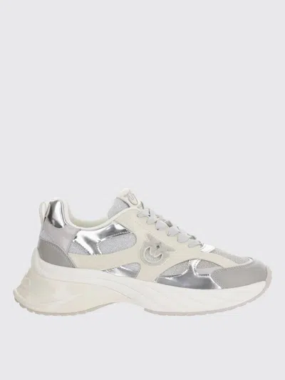 Pinko Beige And Silver Sneakers In Silver