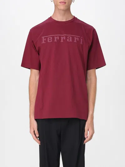 Ferrari Crew Neck Short Sleeve Fitted T-shirt In Burgundy