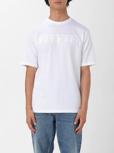 Ferrari Logo Print Lightweight Cotton T-shirt In White