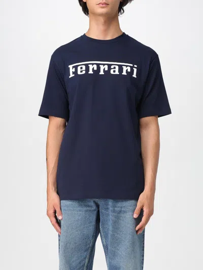 Ferrari Crew Neck Cotton T-shirt With Short Sleeves In Blue