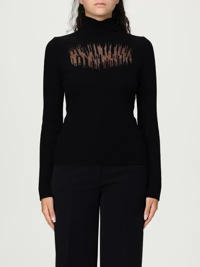 Genny Fitted High Neck Long Sleeve Knit Sweater In Black