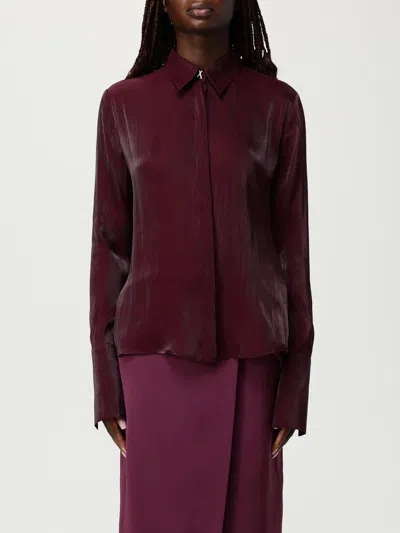 Genny Long Sleeve Shirt Featuring Pointed Collar In Burgundy