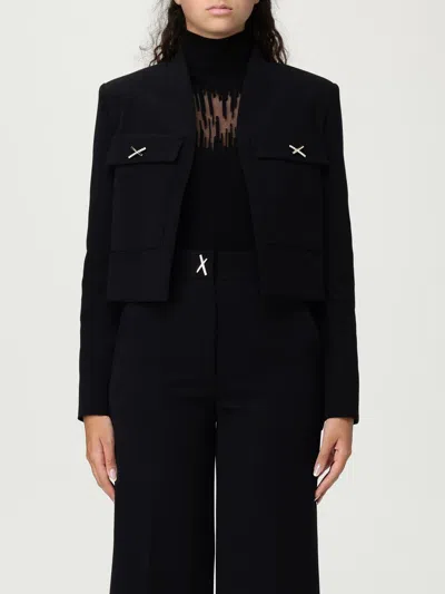 Genny Cropped Cady Jacket With Jeweled X Detail In Black