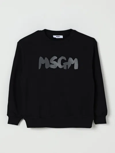 Msgm Black T-shirt For Kids With Gray Logo In Black