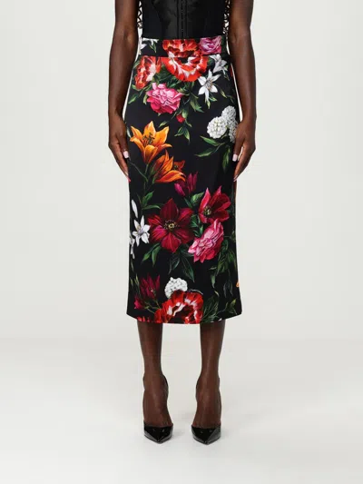 Dolce & Gabbana Flower-print Midi Skirt In Black
