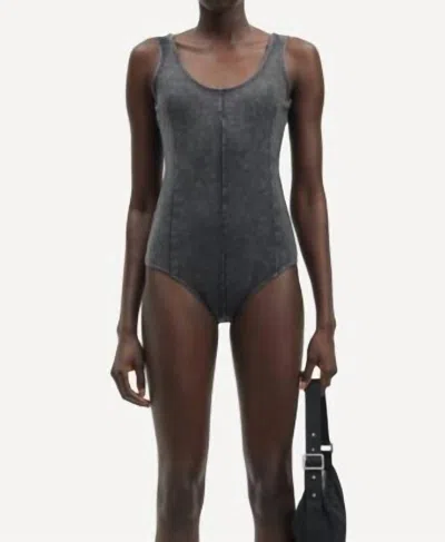 Samsoe Sadevin Bodysuit In Washed Black Oyster In Gray