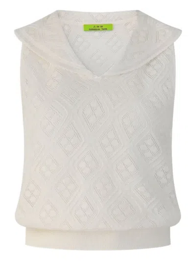 Shanghai Tang Ribbed Collared Top In White