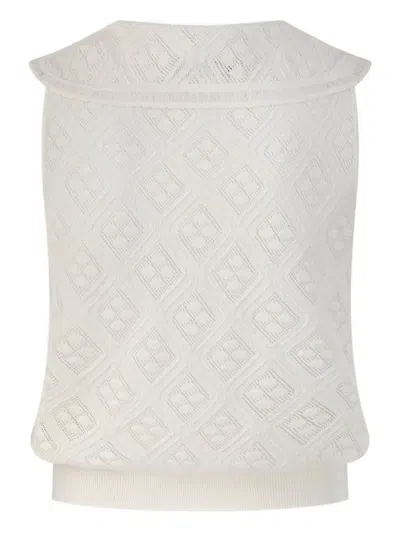 Shanghai Tang Ribbed Collared Top In White
