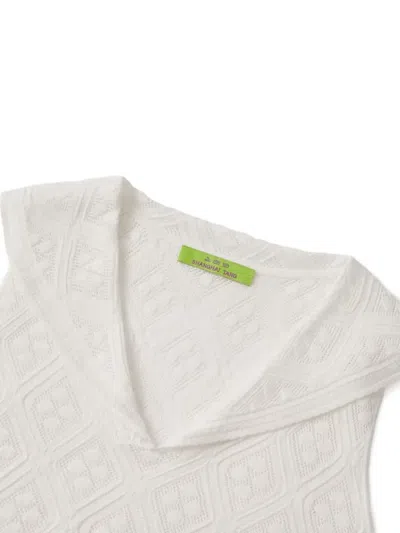Shanghai Tang Ribbed Collared Top In White
