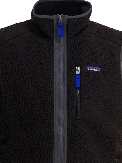 Patagonia Textured Fleece Vest With High Collar In Black