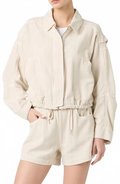 Blanknyc Zippered Drawstring Hem Jacket In White