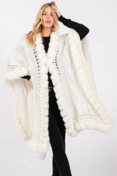 Truedames Faux Fur Collar And Trim Cape With Closure In Multi
