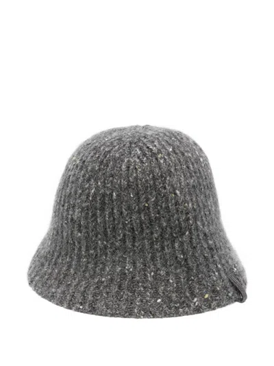 Brunello Cucinelli Women Ribbed Sequin-embellished Bucket Hat Grey In Gray