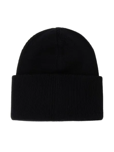 Canada Goose Ribbed Black Merino Wool Toque With Contrast Emblem In Black