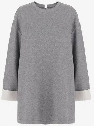 Carven Cotton Blend Sweatshirt With Contrasting Cuffs In Gray