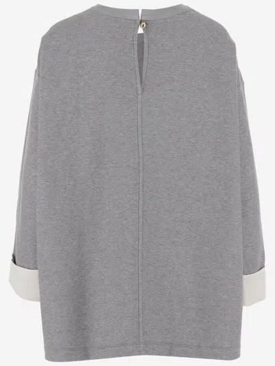 Carven Cotton Blend Sweatshirt With Contrasting Cuffs In Gray