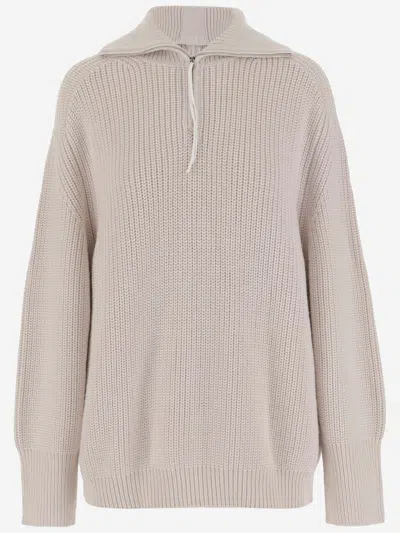 Carven Wool Zip-up Sweater In Neutral