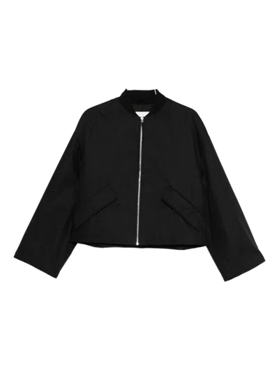 Closed Black Zip-front Flap-pocket Jacket In Black