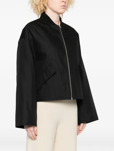 Closed Black Zip-front Flap-pocket Jacket In Black