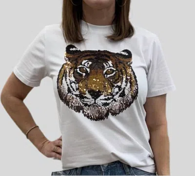 Stewart Simmons Tiger Sequin Spirit Tee In White In White