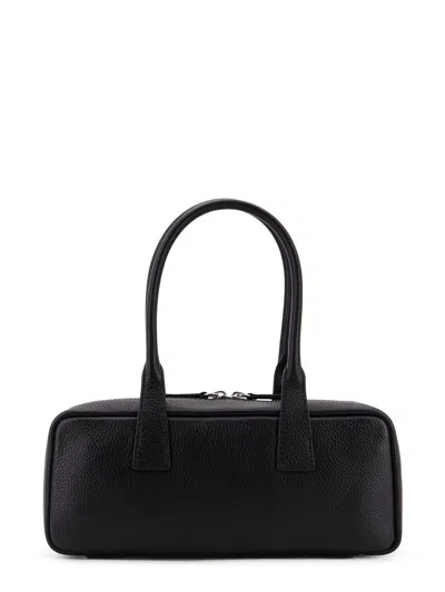 Staud Textured Black Leather Shoulder Bag With Dual Zip Closure