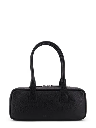 Staud Textured Black Leather Shoulder Bag With Dual Zip Closure