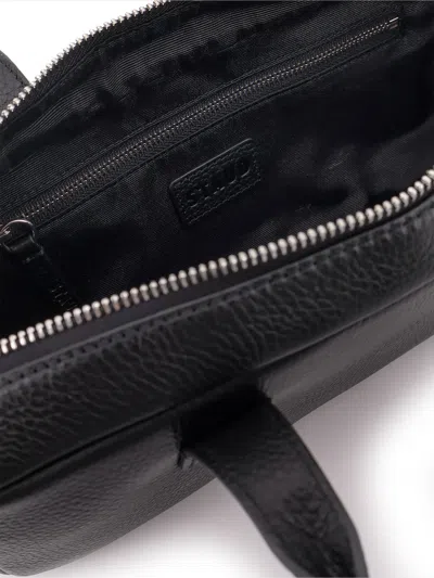 Staud Textured Black Leather Shoulder Bag With Dual Zip Closure