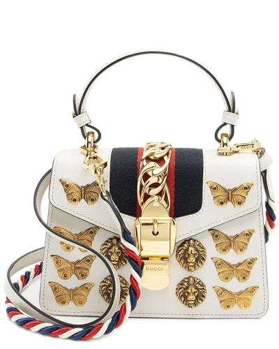 Gucci White Leather Animal Studs Sylvie Mini Satchel (authentic Pre-loved)