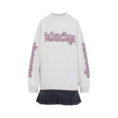 Balenciaga Hybrid Dress In Cotton Jersey And Denim In White
