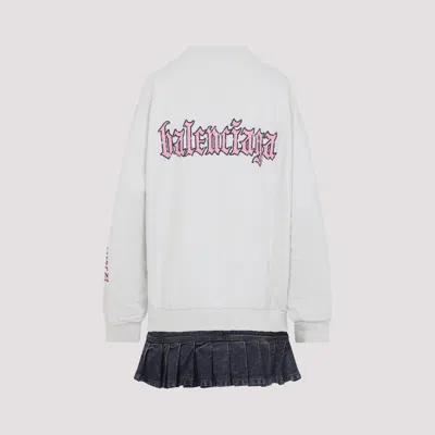 Balenciaga Hybrid Dress In Cotton Jersey And Denim In White