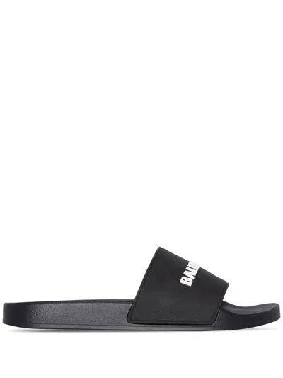 Balenciaga Pool Low Sandals With Logo In Black