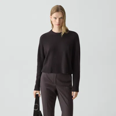 Theory Cropped Crewneck Sweater In Cashmere In Brown
