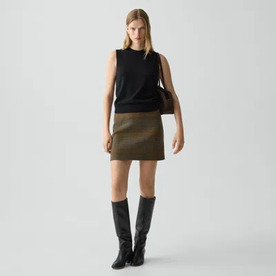 Theory A-line Mini Skirt In Plaid Wool-cashmere In Brown