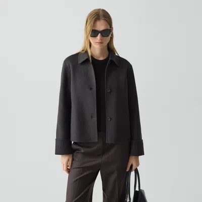 Theory Boxy Cuff Jacket In Double-face Wool-cashmere In Black