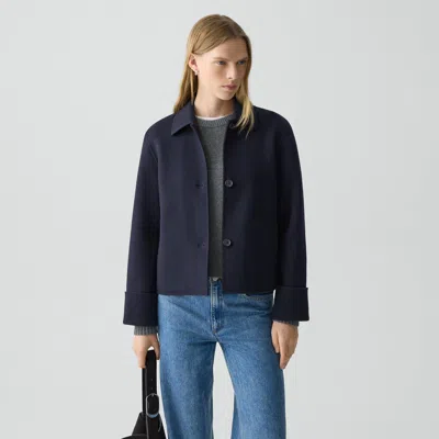 Theory Boxy Cuff Jacket In Double-face Wool-cashmere In Blue