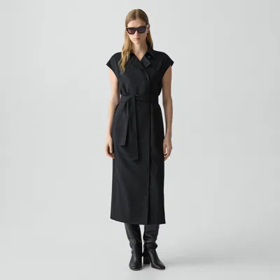Theory Double-breasted Belt Dress In Wool-blend Flannel In Black