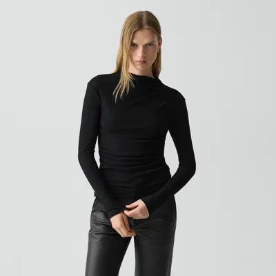 Theory Mock Neck Top In Soft Rib In Black