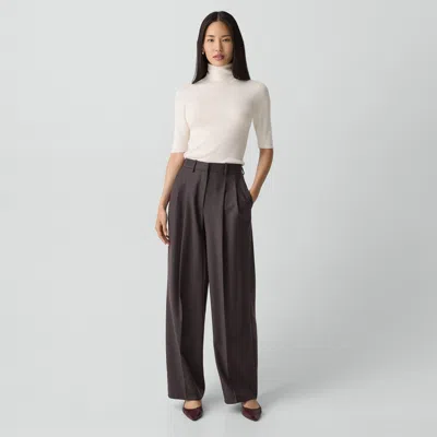 Theory Double Pleat Pant, 33'' In Sleek Flannel In Brown
