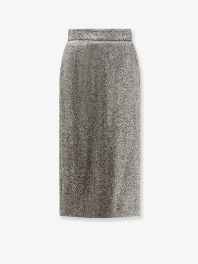 Dolce & Gabbana High-waisted Textured Midi Pencil Skirt In Gray