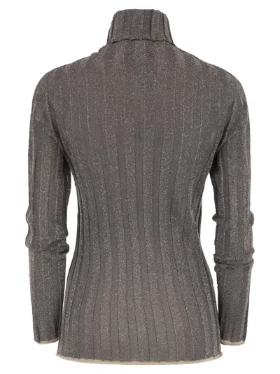 Fabiana Filippi Ribbed Turtleneck Sweater With Lurex Trim In Gray