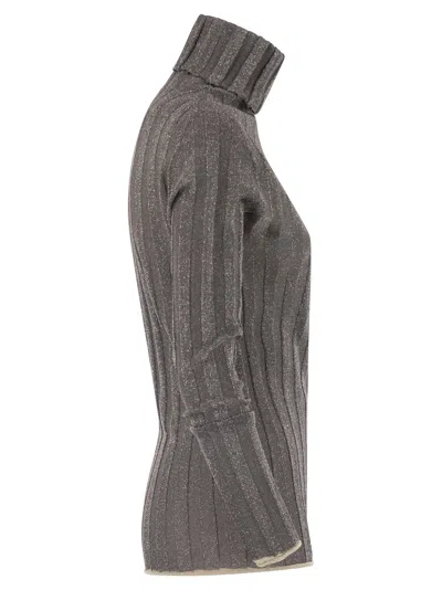 Fabiana Filippi Ribbed Turtleneck Sweater With Lurex Trim In Gray